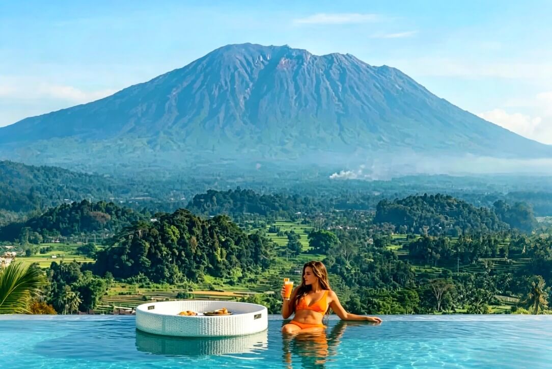京打马尼火山湖边泡温泉